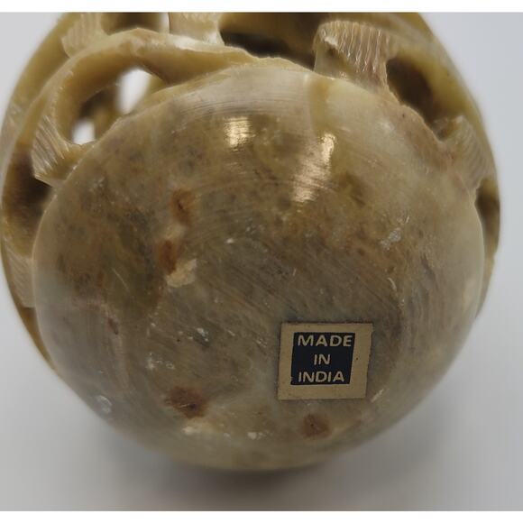 Hand-Carved Egg Natural Soap Stone 3" Owl Figurine Inside Polished Made in India - Picture 11 of 12